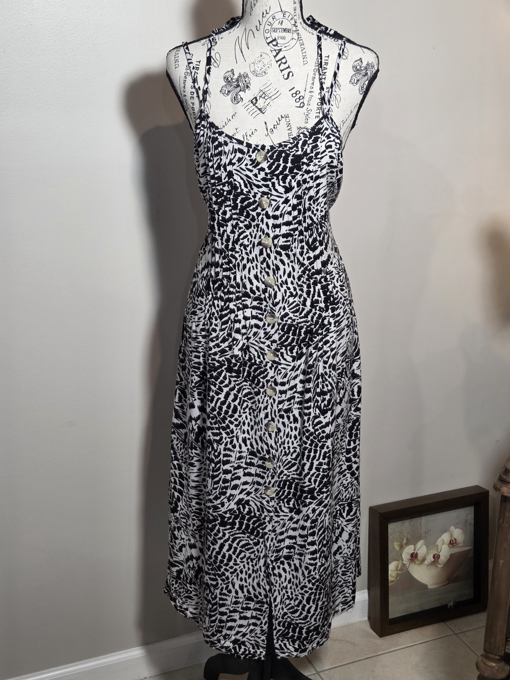 Club Z Collection Black & White Abstract Animal Print Maxi Dress M